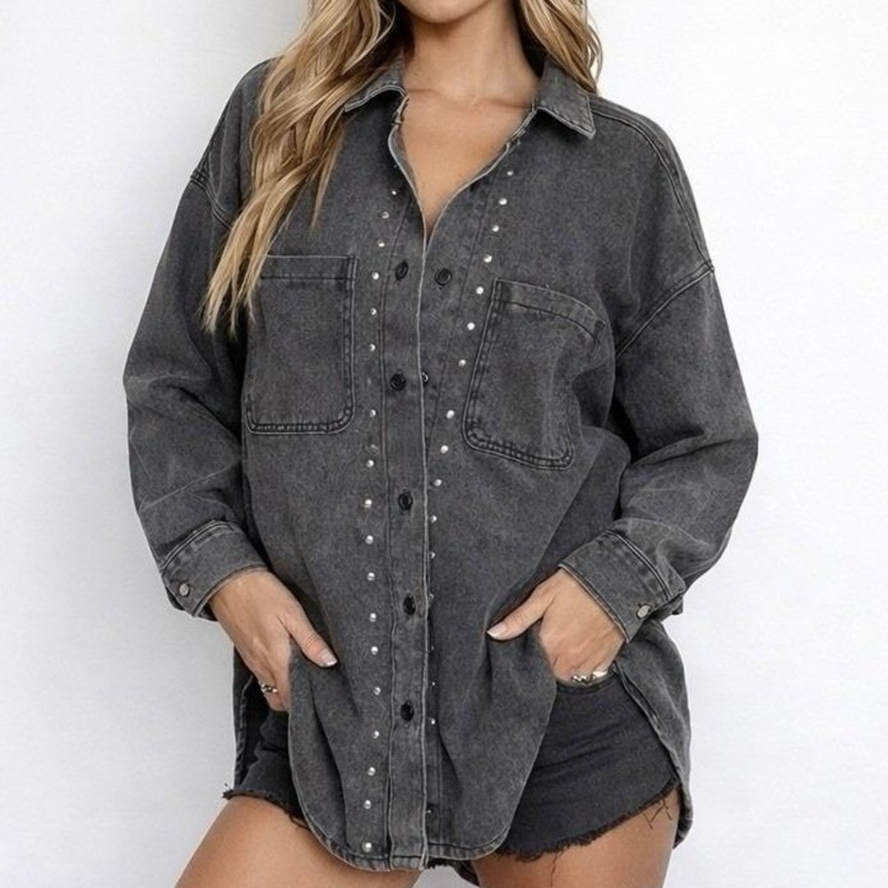 Rebecca Minkoff Sz Medium Long Sleeve Shirt Western Denim Cowgirl Festival Rodeo